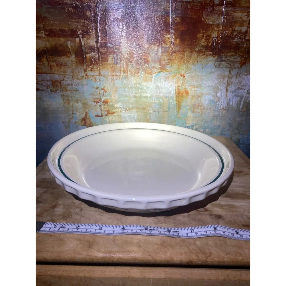 Longaberger Pottery‎ Woven Traditions Ivory Heritage Green 9 Inch Pie Plate Dish